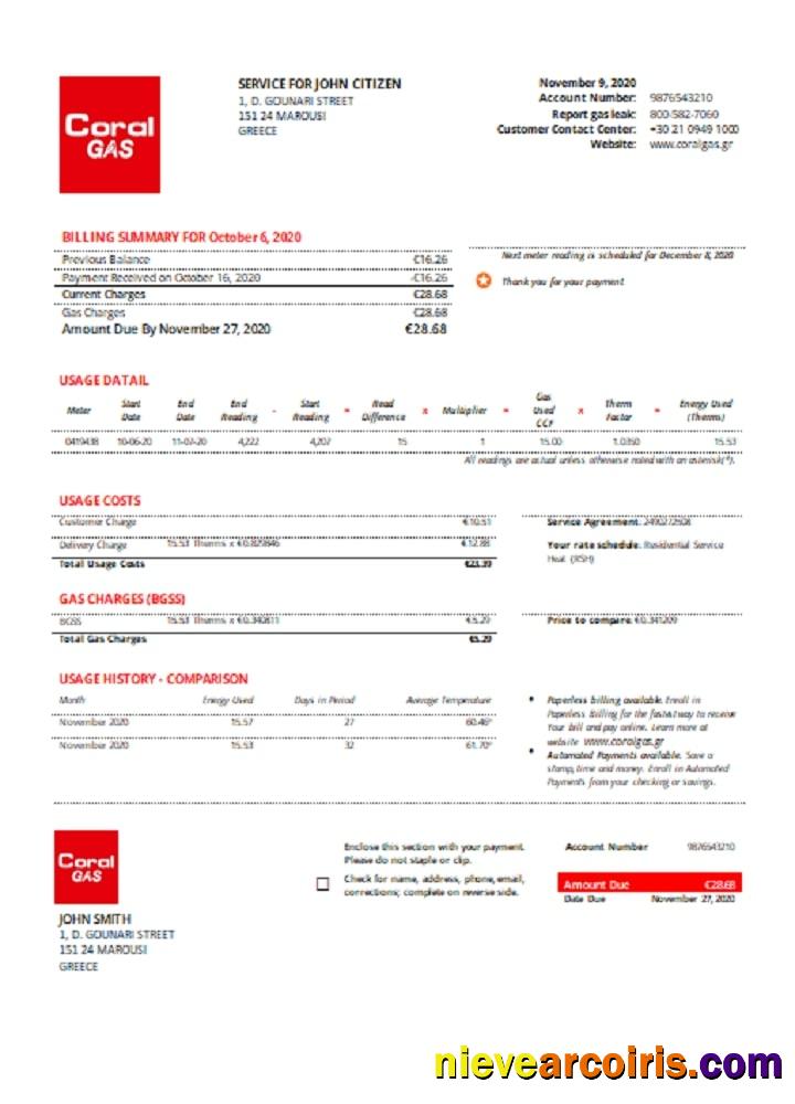 Greece CORAL GAS utility bill